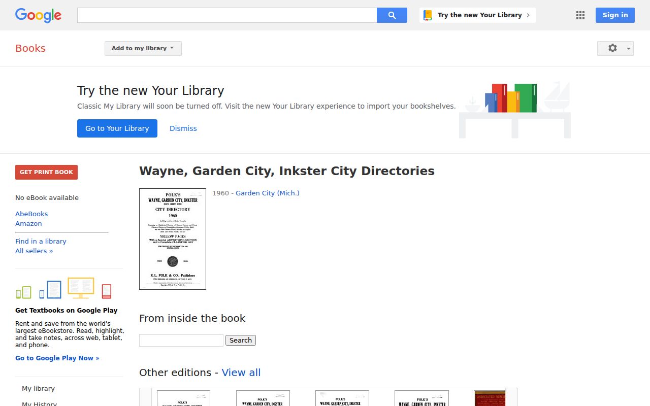 Garden City city directory digitized 1960 Wayne Garden City Inkster catalog record