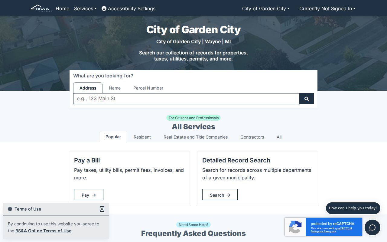 Garden City residents directory BS&A parcel search hub